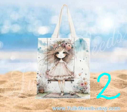 Tote bag, girl, totes, handbag, picnic bag, shopping bag, book bag, purse, canvas, swing,
