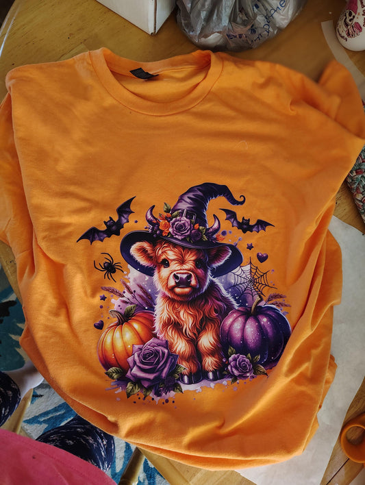 Halloween T-shirt, purple shirt, clothes, skulls, shirts, fall clothes,cows,orange clothes
