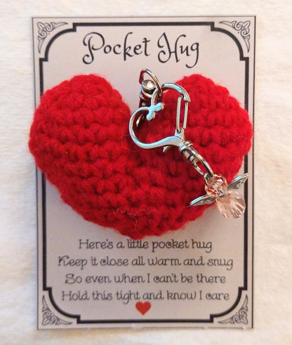 Pocket hugs,hearts, keychains,Valentine's, crochet heart,red heart, pink, heart,cards,gift ideas, puffed heart, hugs