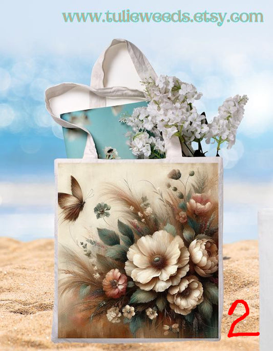 Tote bag, girl, totes, handbag, picnic bag, shopping bag, book bag, purse, canvas, flower tote, butterflies, beach bag, travel tote, giftbag
