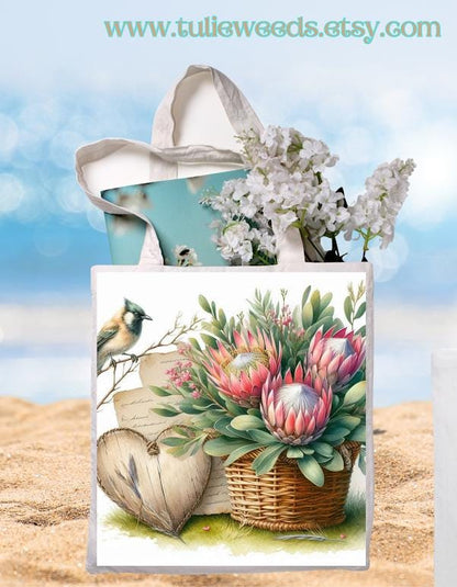 Tote bag, girl, totes, handbag, picnic bag, shopping bag, book bag, purse, canvas, flowers, butterflies, beach bag, travel tote, giftbag