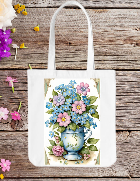 Tote bag, canvas tote, flowers, gift ideas, shopping bag, grocery bag, school bag, book bag, beach tote, travel bag, vases, mother's gifts