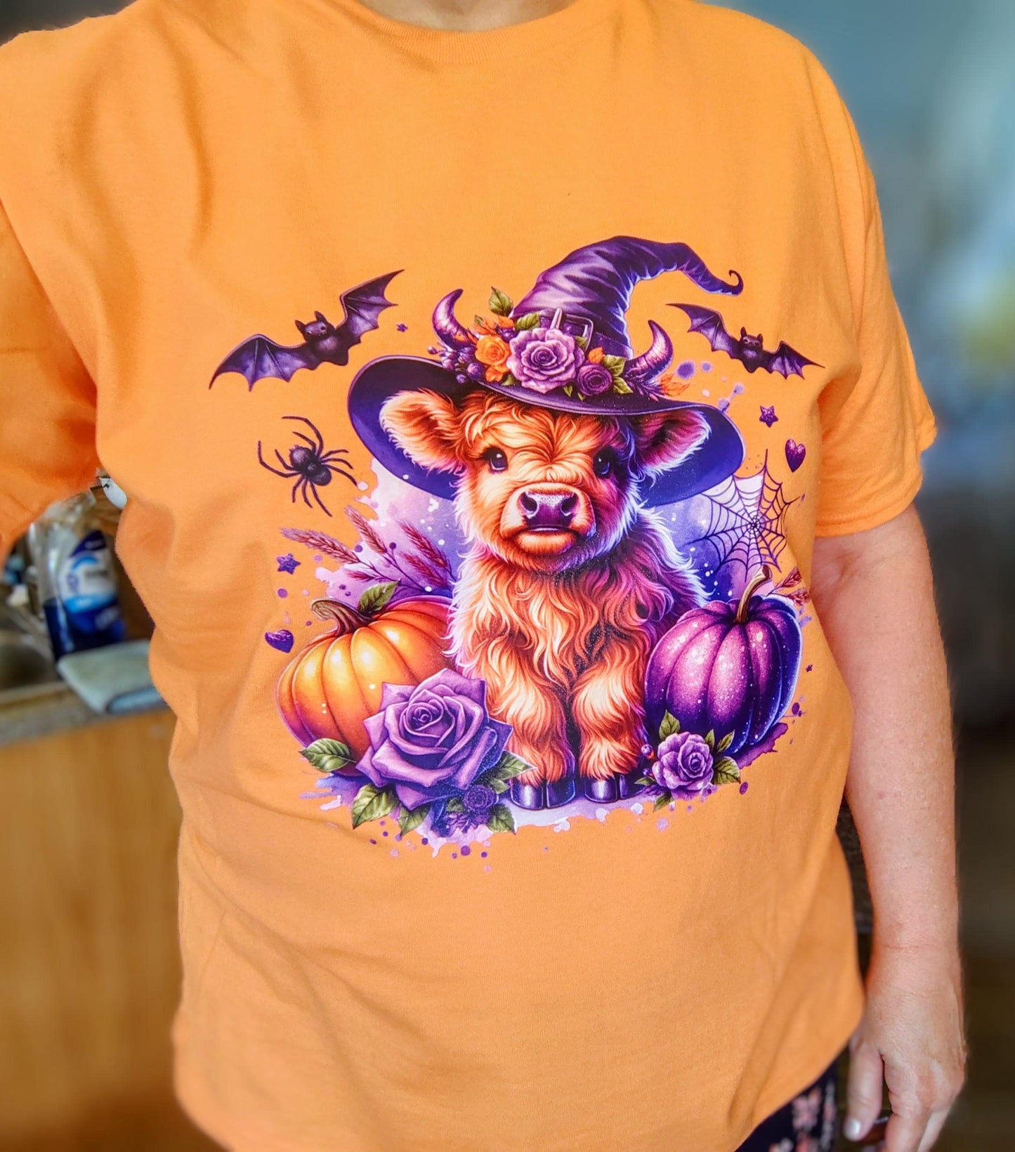 Halloween T-shirt, purple shirt, clothes, skulls, shirts, fall clothes,cows,orange clothes