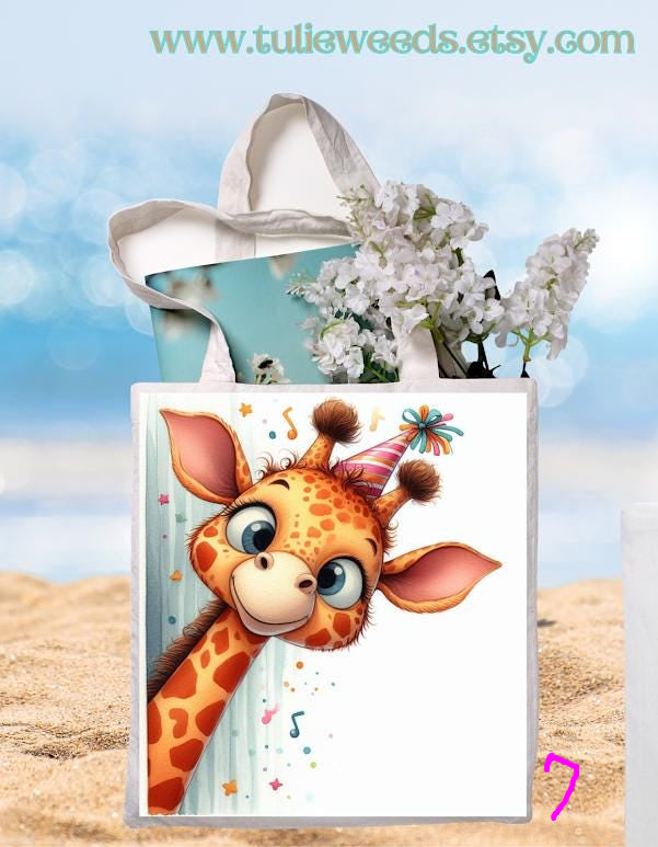Tote bag, totes, handbag, picnic bag, shopping bag, book bag, purse, canvas, kids, beach bag, travel tote, giftbag, giraffes, baby shower