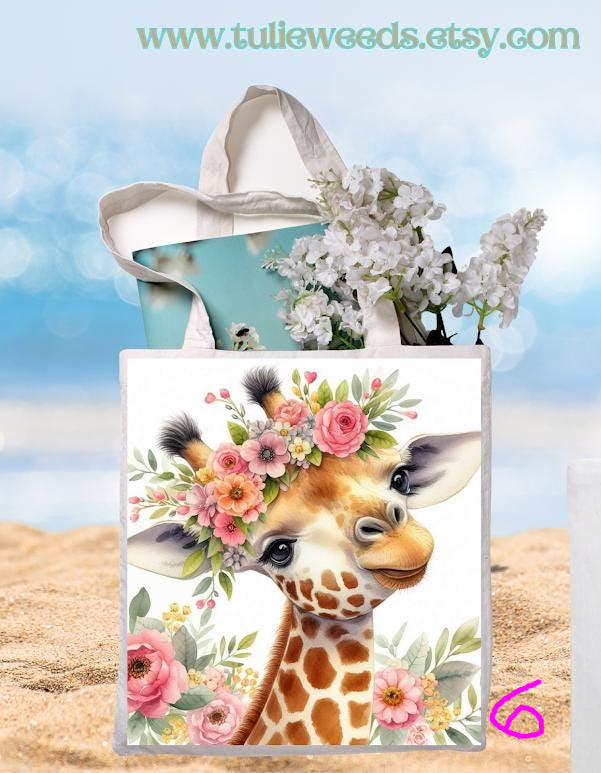 Tote bag, totes, handbag, picnic bag, shopping bag, book bag, purse, canvas, kids, beach bag, travel tote, giftbag, giraffes, baby shower