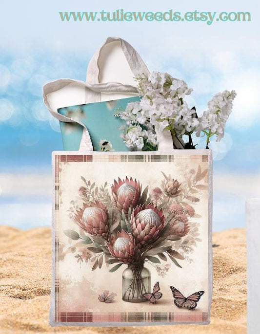 Tote bag, girl, totes, handbag, picnic bag, shopping bag, book bag, purse, canvas, flowers, butterflies, beach bag, travel tote, giftbag