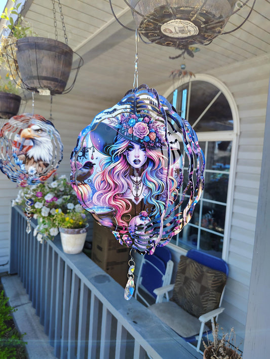 Wind spinners, yard decorations, witches, metal signs, handmade sign, outdoor signs, tail ball spinner, Halloween, garden decor, fall,