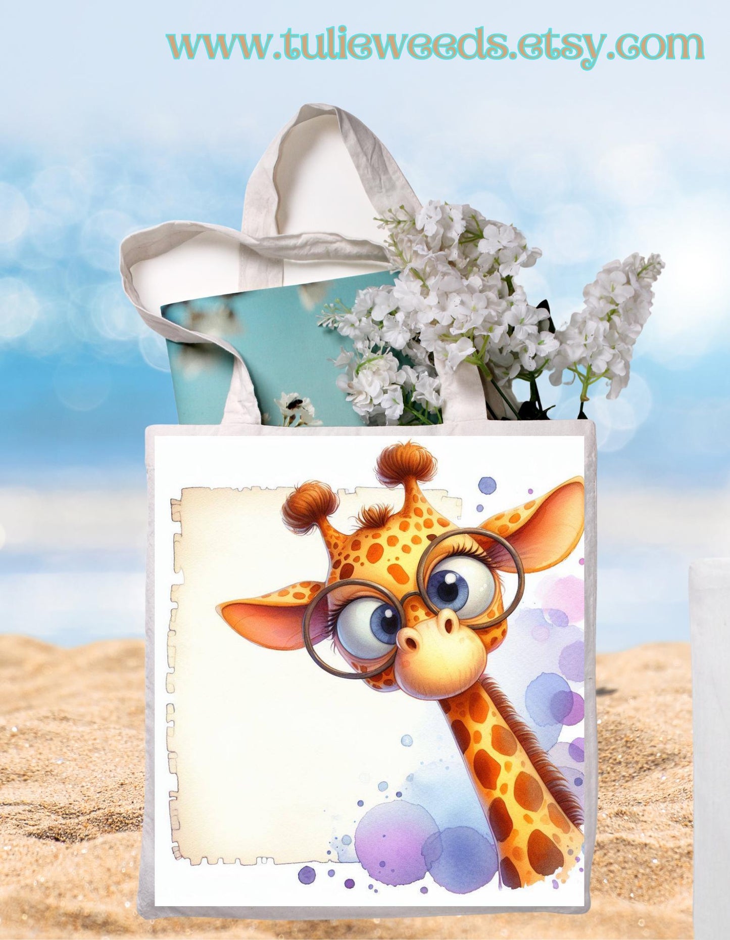 Tote bag, totes, handbag, picnic bag, shopping bag, book bag, purse, canvas, kids, beach bag, travel tote, giftbag, giraffes, baby shower