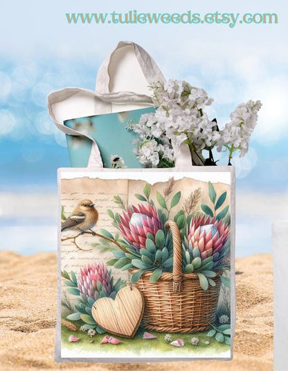 Tote bag, girl, totes, handbag, picnic bag, shopping bag, book bag, purse, canvas, flowers, butterflies, beach bag, travel tote, giftbag