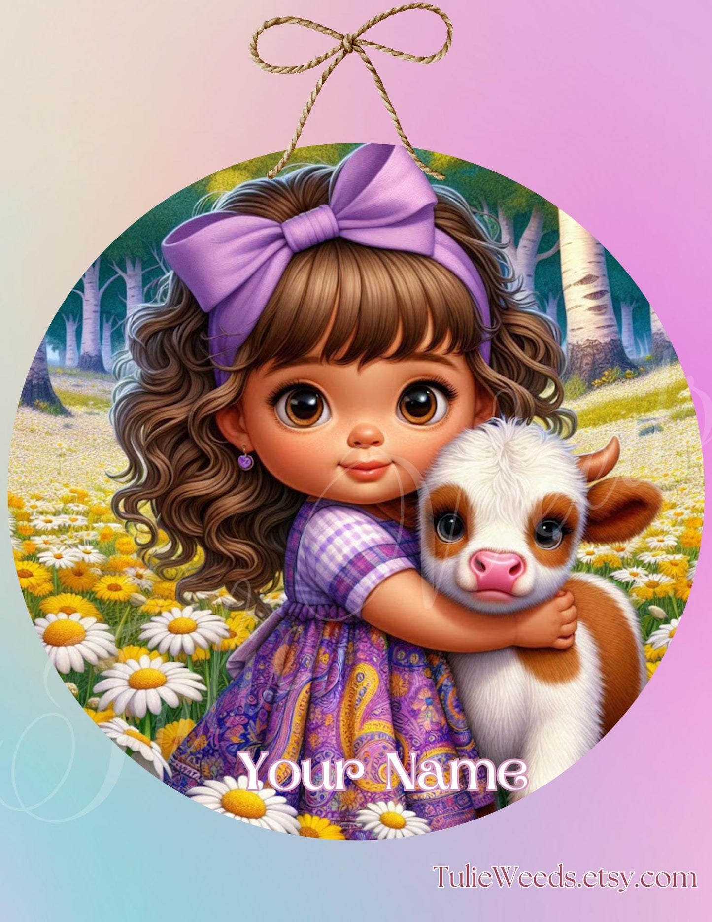 Girl, door hanger, wall hangers, cows, metal, decoration, country, child's wall hanger, , farm, wreath sign, round sign, home decor,