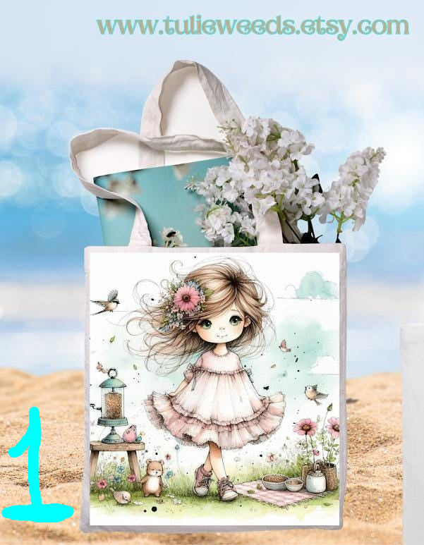 Tote bag, girl, totes, handbag, picnic bag, shopping bag, book bag, purse, canvas, swing,