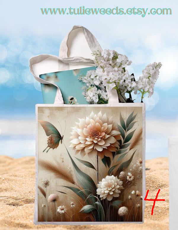 Tote bag, girl, totes, handbag, picnic bag, shopping bag, book bag, purse, canvas, flower tote, butterflies, beach bag, travel tote, giftbag