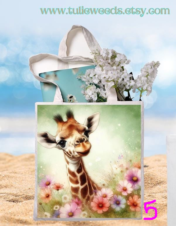 Tote bag, totes, handbag, picnic bag, shopping bag, book bag, purse, canvas, kids, beach bag, travel tote, giftbag, giraffes, baby shower