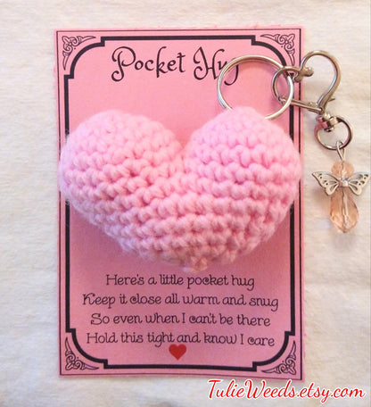 Pocket hugs,hearts, keychains,Valentine's, crochet heart,red heart, pink, heart,cards,gift ideas, puffed heart, hugs