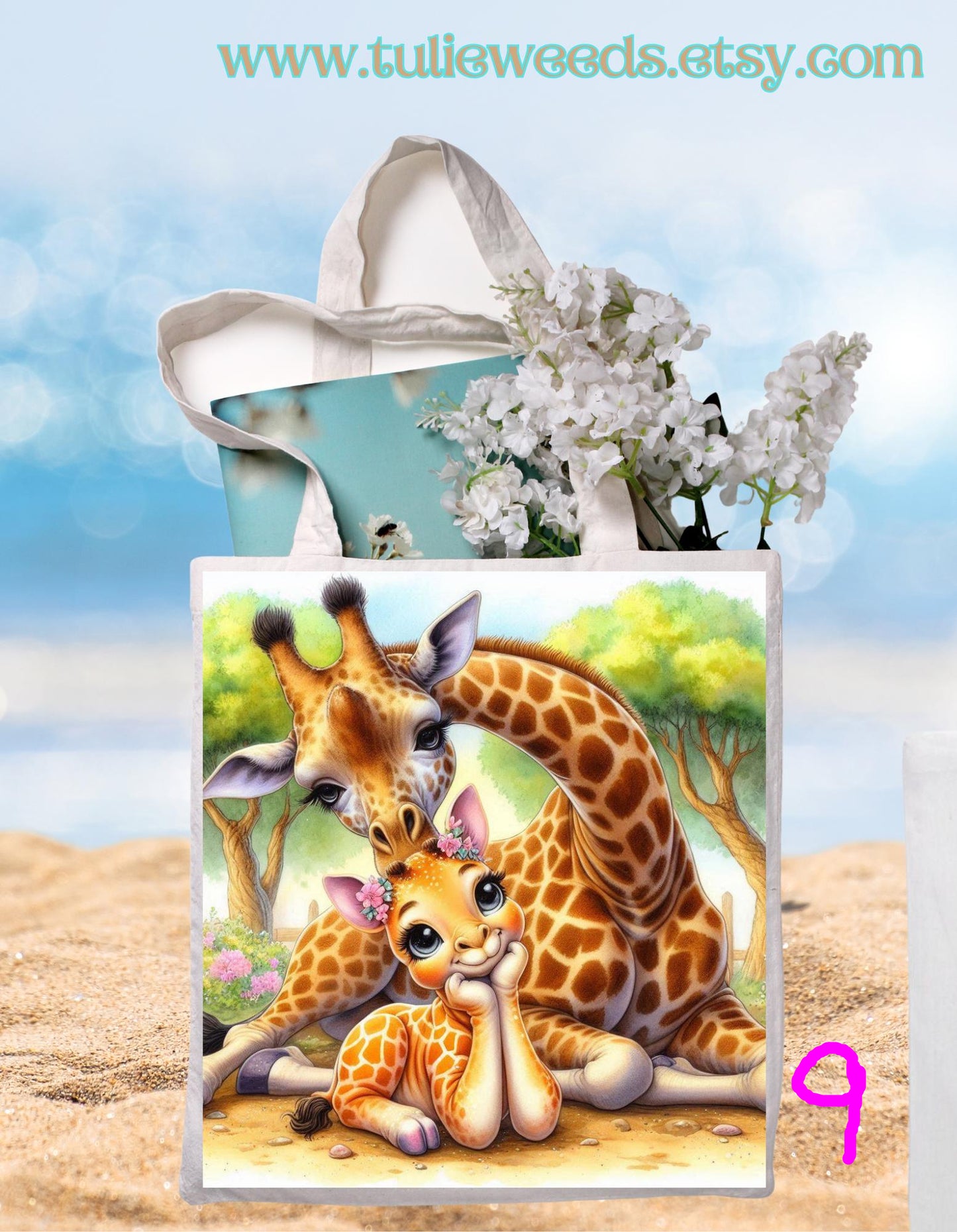 Tote bag, totes, handbag, picnic bag, shopping bag, book bag, purse, canvas, kids, beach bag, travel tote, giftbag, giraffes, baby shower