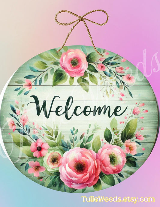 Door hanger, wall hangers, metal, decoration, country, flower wall hanger, wreath sign, round sign, home decor, welcome signs,