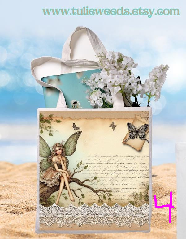 Tote bag, girl, totes, handbag, picnic bag, shopping bag, book bag, purse, canvas, fairies, butterflies, beach bag, travel tote, giftbag