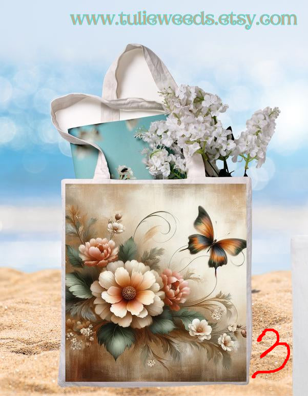 Tote bag, girl, totes, handbag, picnic bag, shopping bag, book bag, purse, canvas, flower tote, butterflies, beach bag, travel tote, giftbag