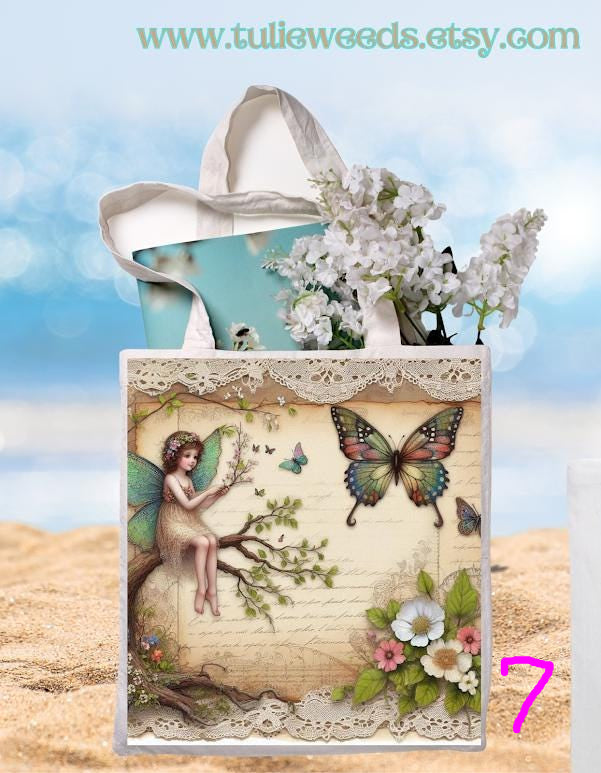 Tote bag, girl, totes, handbag, picnic bag, shopping bag, book bag, purse, canvas, fairies, butterflies, beach bag, travel tote, giftbag
