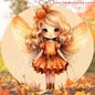 Fairy, door hanger, wall hangers, metal, decoration, country, Fall, Halloween, pumpkin, hanger, wreath sign, round sign, home decor, girl