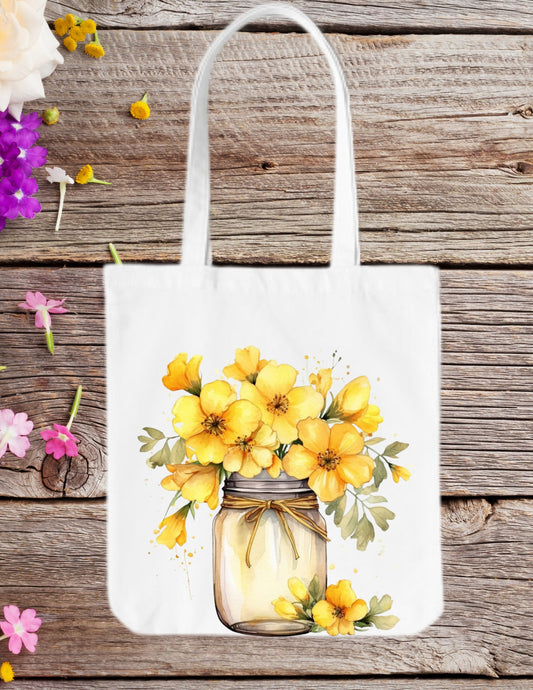 Tote bag, canvas tote, flowers, gift ideas, shopping bag, grocery bag, school bag, book bag, beach tote, travel bag, vases, mother's gifts