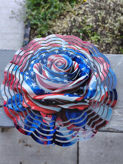 Wind spinners, yard decorations, roses, metal signs, handmade sign, outdoor signs, tail ball spinner,garden decoration, patriotic, flag,
