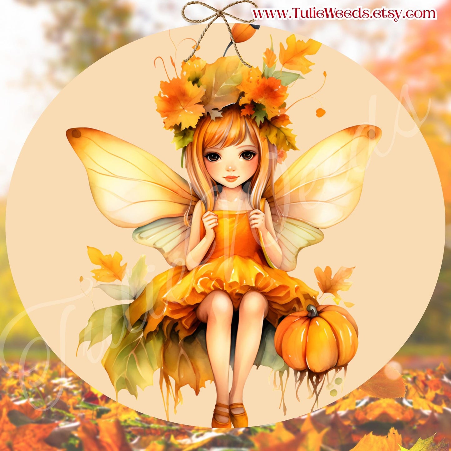 Fairy, door hanger, wall hangers, metal, decoration, country, Fall, Halloween, pumpkin, hanger, wreath sign, round sign, home decor, girl