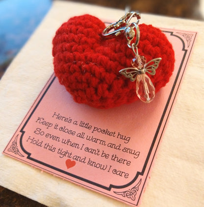 Pocket hugs,hearts, keychains,Valentine's, crochet heart,red heart, pink, heart,cards,gift ideas, puffed heart, hugs