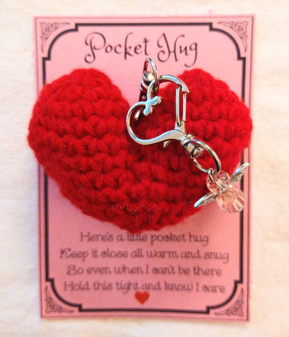Pocket hugs,hearts, keychains,Valentine's, crochet heart,red heart, pink, heart,cards,gift ideas, puffed heart, hugs