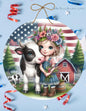 American girl, door hanger, wall hangers, cows, metal, decoration, country, child's wall hanger, round decor, farm