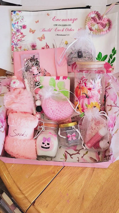 Gift box set of delightful and cozy pink themed goodies